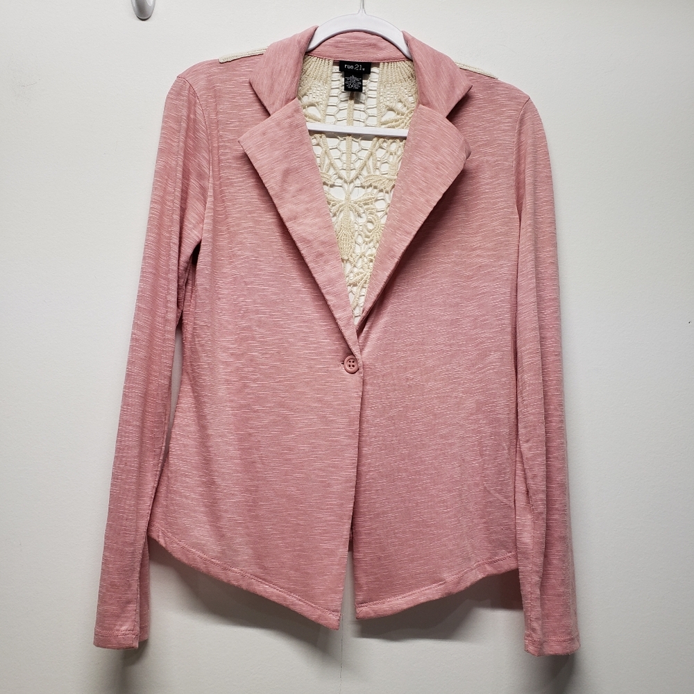 Rue21 Jersey Knit Blazer Jacket Large Lace Details Back Single Button Stretchy